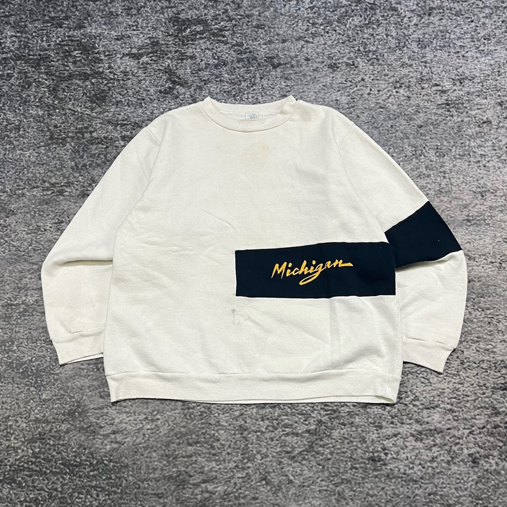 Vintage Michigan University Artex Crewneck Sweatshirt Mens Small White Blue 90s
